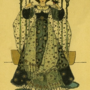 Finely dressed lady with a bird