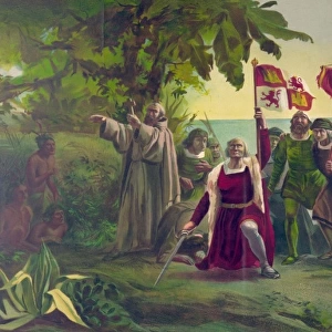 First landing of Columbus on the shores of the New World: At