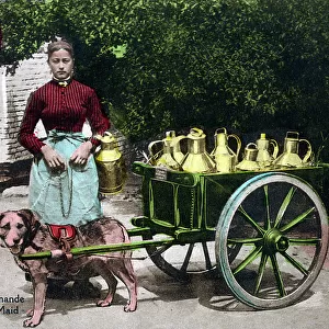 Flemish Milkmaid with her dog cart, Brussels, Belgium
