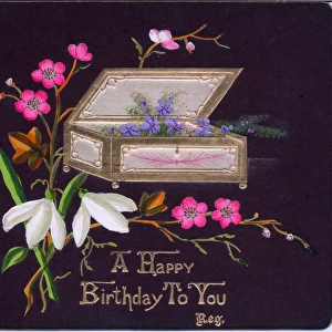 Flowers and a box on a birthday card