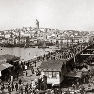 Galata Bridge, Constantinople, (Istanbul), Turkey, circa 189