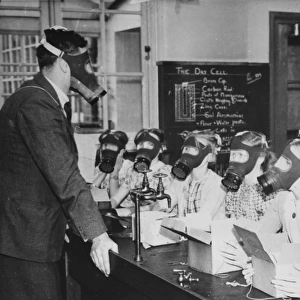 Gas Mask drill at school, 1939