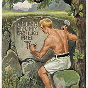 German postcard with stone inscription