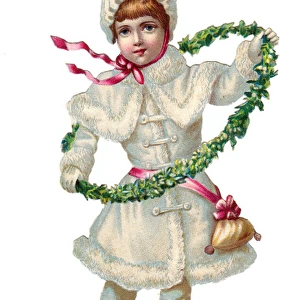 Girl with circle of leaves on a Victorian Christmas scrap