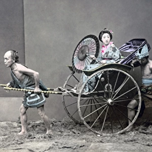 Girl in rickshaw, Japan, circa 1880s