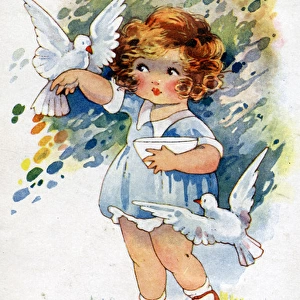 Girl with white doves