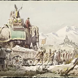 Hannibal and his army crosses the Alps