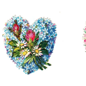 Heart-shaped flowers on two Victorian scraps