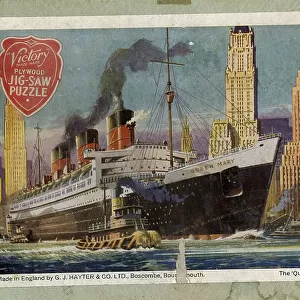 Jigsaw puzzle box lid, RMS Queen Mary in New York, USA