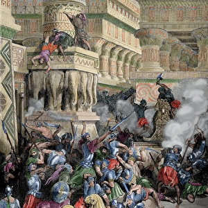 Jonathan Destroys the Temple of Dago. Colored engraving
