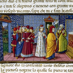 Joseph is elected Marys husband. Codex of Predis (1476). It