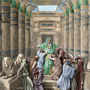 Joseph recognized by his brothers. Engraving. Colored