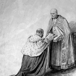 King George V kneeling at Coronation