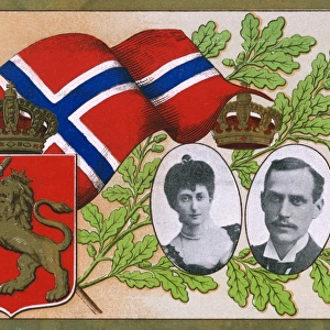 King Haakon VII and Queen Maud of Norway and Flag