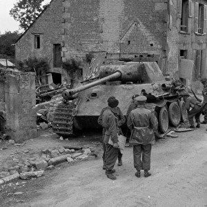 Knocked-out Panter tank, destroyed by an infantry PIAT