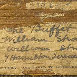Label for painting, The Buffet, by William Strang, WW1