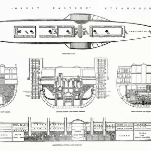Longitudinal section of the Great Eastern Steam Ship designed by Isambard Kingdom Brunel. To be launched on 3 November 1857 but there was major logistical issues. Date: 1857