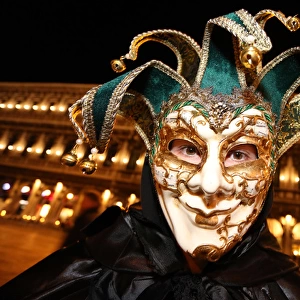 Man wearing Venice Carnival Jester Costume