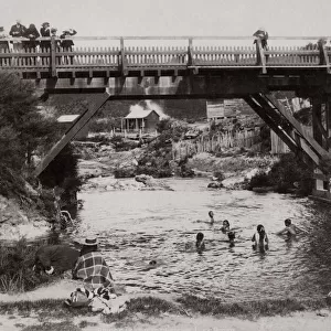 Maori children river swimming, New Zealand, c. 1890