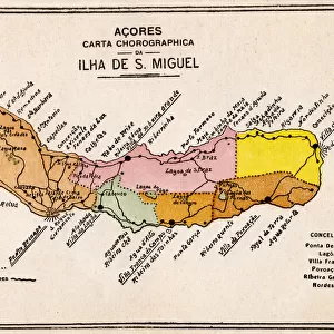 Map of Sao Miguel Island, Azores, Atlantic Ocean