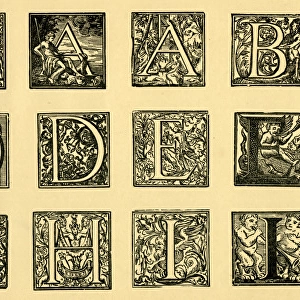 Medieval alphabet, ornate initials A-L