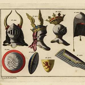 Medieval helmets and shields