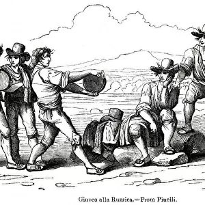 Men playing the Roman game of La Ruzzica, Italy