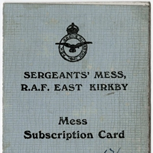 Mess card, R. A. F. East Kirkby