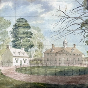 Mount Vernon with outbuildings shown from the far side of th