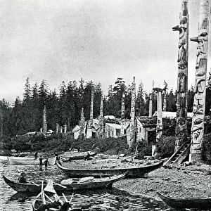Native American village with totem poles, Alaska