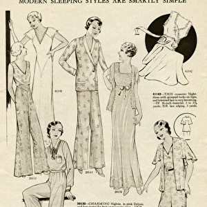 Night-dresses and pyjamas for women 1930s
