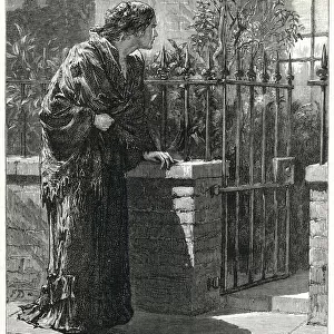 Outcast woman outside a house 1871