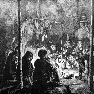 Pawnee Indians around a camp fire