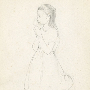 Pencil sketch of girl praying