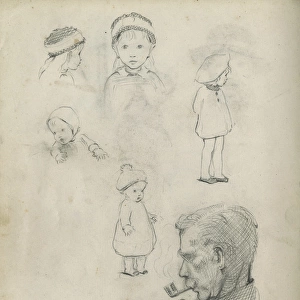 Pencil sketches of man and children