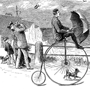 Penny Farthing Bicycle under full sail, 1890