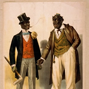 Two performers in blackface, facing each other, one in tuxed