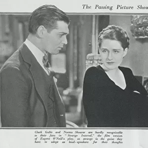 Photograph of Clark Gable, Norma Shearer in The Strange Interval'film. With description, Clark Gable and Norma Shearer are hardly recognisable to their fans in "Strange Interval