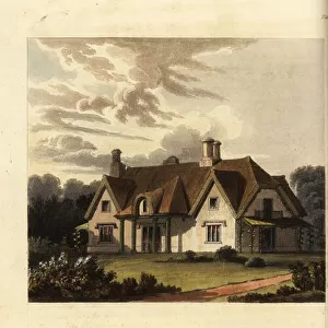 Plan and elevation of a Regency thatched cottage
