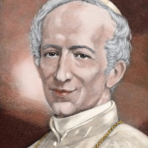 Pope Leo XIII (1810-1903). Engraving. Colored
