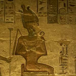 Ptolemaic temple of Hathor and Maat. God Osiris. Seated figu