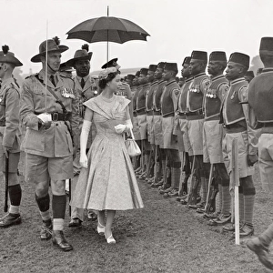 Queen Elizabeth II inspecting the 2nd Battalion Nigeria Regi