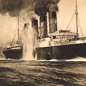 RMS. Lusitania, hit by torpedos off Kinsale Head, Ireland
