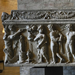 Roman sarcophagus. About 140 AD. Orestes and Iphigenia among