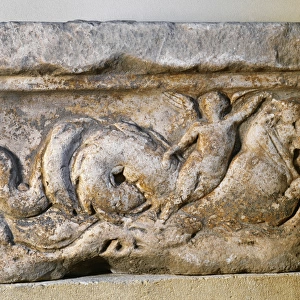 Roman Sarcophagus. Cover. Marble. Marine motifs. Catalonia ?