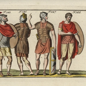Roman soldiers with scale armor, shield, leather