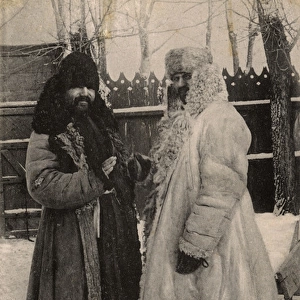 Two Russian Men wrapped up well against the cold in furs