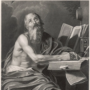 Saint Jerome, theologian, writing in his cell