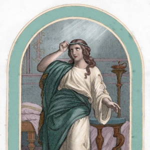 Saint Mary Magdalene. Engraving. Colored