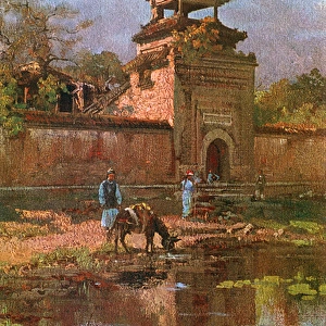 Scene outside a city gate, Beijing (Peking), China